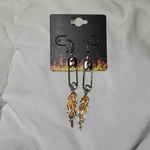 NWT- Safety Pin Flame Drop Earrings